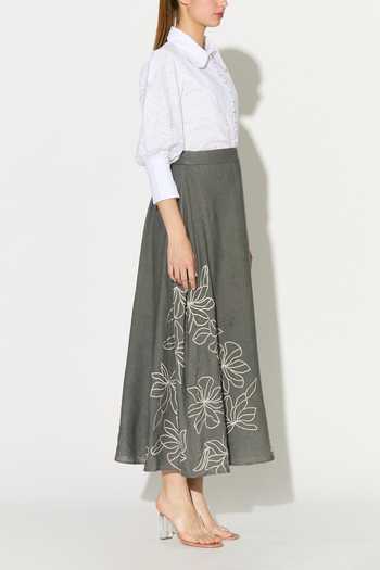 Koai_White Linen Collared Embroidered Shirt _at_Aza_Fashions