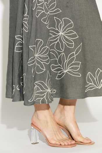 Shop_Koai_Grey Linen Embroidered Skirt _Online_at_Aza_Fashions