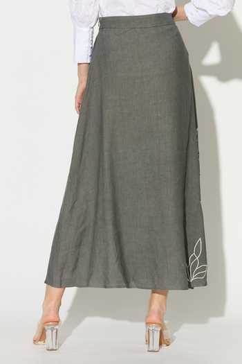 Shop_Koai_Grey Linen Embroidered Skirt 