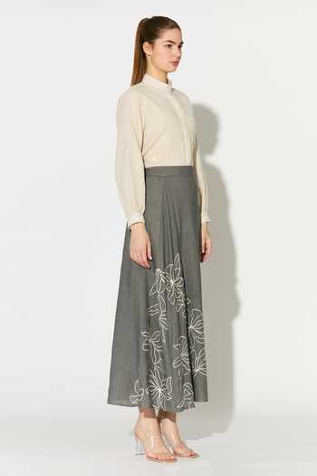 Buy_Koai_Cream Linen Mandarin Collar Embroidered Shirt _Online_at_Aza_Fashions