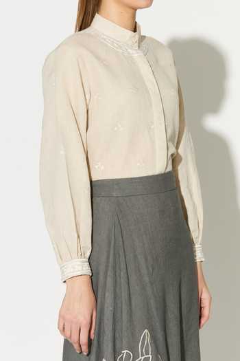 Shop_Koai_Cream Linen Mandarin Collar Embroidered Shirt _Online_at_Aza_Fashions