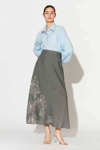 Buy_Koai_Blue Linen Collared Embroidered Shirt _Online_at_Aza_Fashions