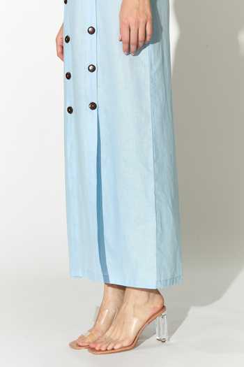 Koai_Blue Linen V-neck, Collared Maxi Dress _Online_at_Aza_Fashions