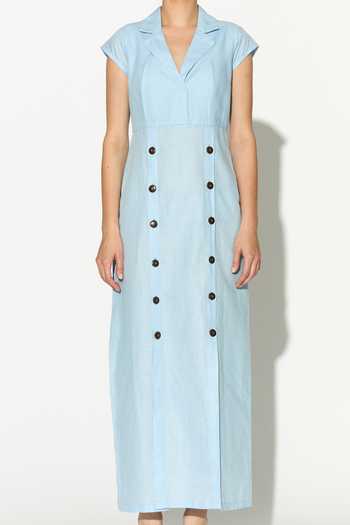 Buy_Koai_Blue Linen V-neck, Collared Maxi Dress 