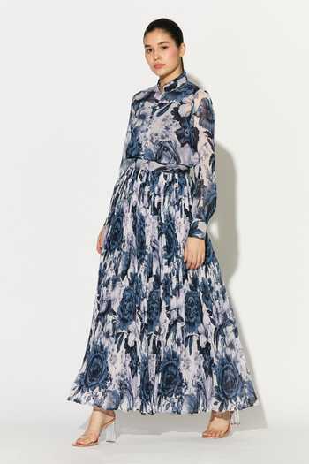 Koai_Blue Georgette Floral Pattern Long Maxi Skirt _Online_at_Aza_Fashions
