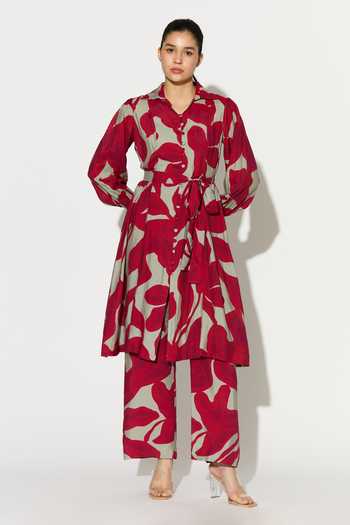 Buy_Koai_Pink Silk, Cotton, Muslin Collared Floral Print Kurta _Online_at_Aza_Fashions