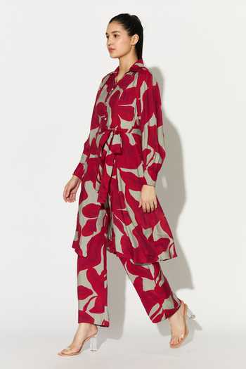 Shop_Koai_Pink Silk, Cotton, Muslin Collared Floral Print Kurta _Online_at_Aza_Fashions