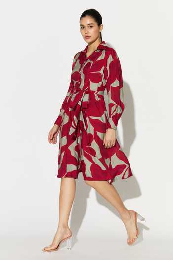 Koai_Pink Silk, Cotton, Muslin Collared Floral Print Dress _Online_at_Aza_Fashions