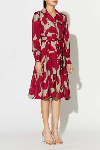 Buy_Koai_Pink Silk, Cotton, Muslin Collared Floral Print Dress _Online_at_Aza_Fashions