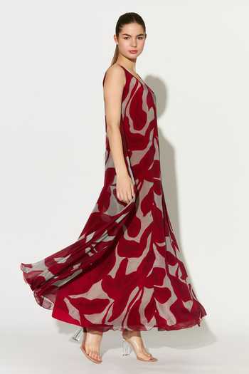 Koai_Beige Chiffon V-neck Floral Maxi Dress _Online_at_Aza_Fashions