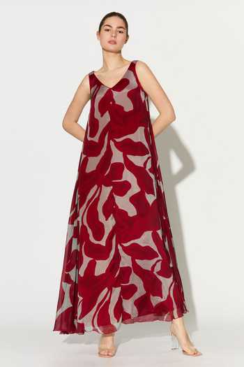 Buy_Koai_Beige Chiffon V-neck Floral Maxi Dress _Online_at_Aza_Fashions