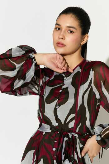 Shop_Koai_Beige Chiffon Round Neck Floral Print Maxi Dress _Online_at_Aza_Fashions
