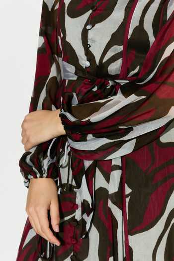 Koai_Beige Chiffon Round Neck Floral Print Maxi Dress _at_Aza_Fashions