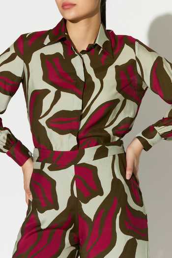 Koai_Pink Silk, Cotton, Muslin Collared Floral Print Shirt _at_Aza_Fashions