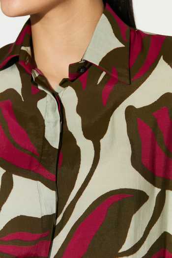 Buy_Koai_Pink Silk, Cotton, Muslin Collared Floral Print Shirt 