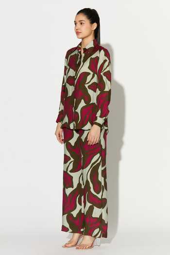 Koai_Pink Silk, Cotton, Muslin Floral Print Pant _Online_at_Aza_Fashions