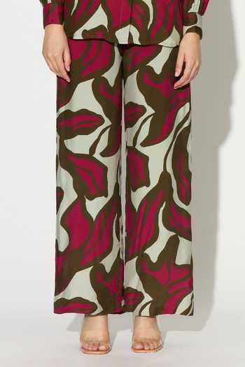Koai_Pink Silk, Cotton, Muslin Floral Print Pant _at_Aza_Fashions