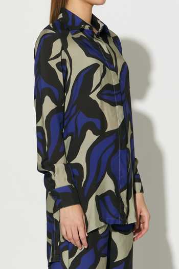 Shop_Koai_Blue Silk, Cotton, Muslin Collared Floral Print Shirt _Online_at_Aza_Fashions