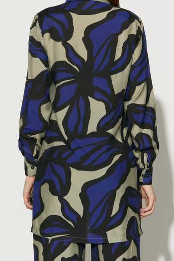 Koai_Blue Silk, Cotton, Muslin Collared Floral Print Shirt _at_Aza_Fashions