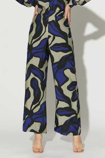 Koai_Blue Silk, Cotton, Muslin Floral Print Pant _Online_at_Aza_Fashions