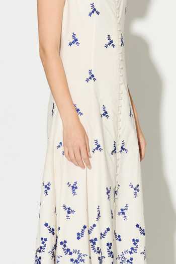 Koai_Blue Cotton, Poplin Scoop Neck Floral Embroidered Dress _Online_at_Aza_Fashions