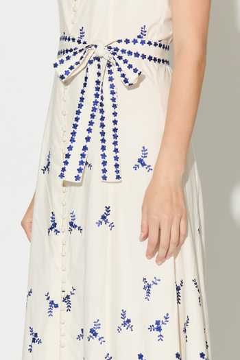 Buy_Koai_Blue Cotton, Poplin Scoop Neck Floral Embroidered Dress _Online_at_Aza_Fashions