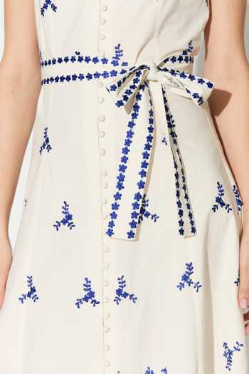 Koai_Blue Cotton, Poplin Scoop Neck Floral Embroidered Dress _at_Aza_Fashions