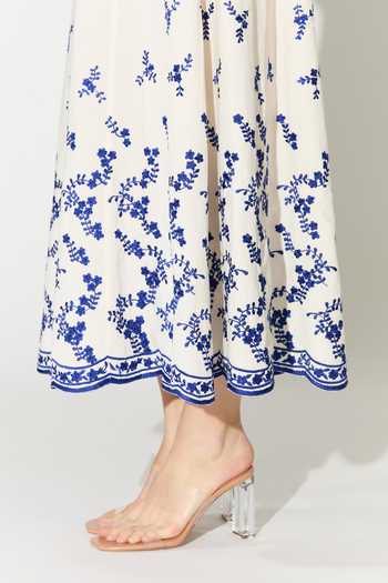 Buy_Koai_Blue Cotton, Poplin Scoop Neck Floral Embroidered Dress 