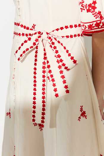Koai_White Cotton, Poplin Scoop Neck Embroidered Shirt Maxi Dress  _at_Aza_Fashions