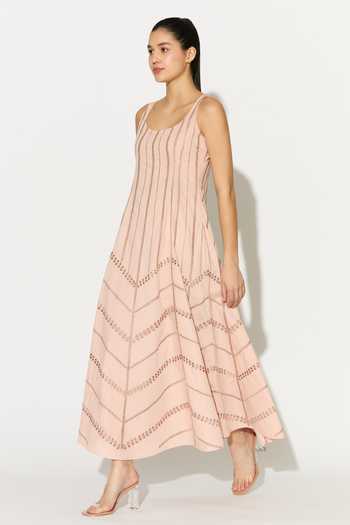 Shop_Koai_Peach Cotton, Poplin Scoop Neck Embroidered Dress _Online_at_Aza_Fashions