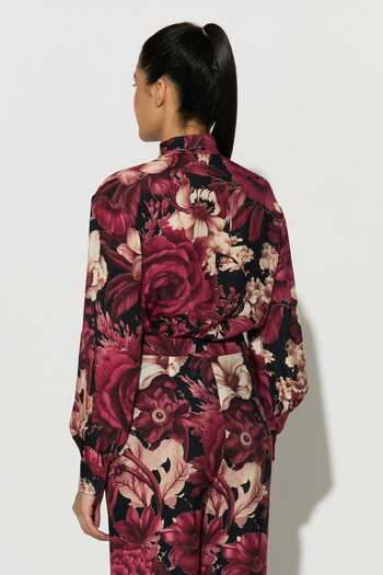 Buy_Koai_Pink Silk, Cotton, Muslin High Neck Floral Bow Tie Shirt _Online_at_Aza_Fashions