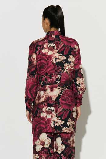 Koai Floral Bow Tie Muslin Cotton Silk Shirt 