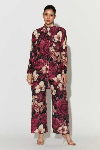 Koai Pink Silk, Cotton, Muslin Floral Print Pant Online at Aza Fashions Koai_Pink Silk, Cotton, Muslin Floral Print Pant _Online_at_Aza_Fashions
