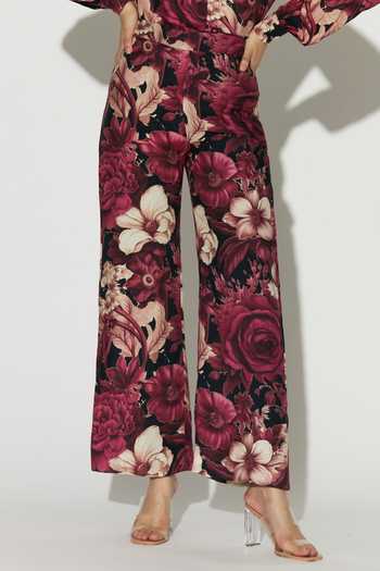 Shop Koai Pink Silk, Cotton, Muslin Floral Print Pant Online at Aza Fashions Shop_Koai_Pink Silk, Cotton, Muslin Floral Print Pant _Online_at_Aza_Fashions