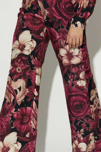Buy Koai Pink Silk, Cotton, Muslin Floral Print Pant Buy_Koai_Pink Silk, Cotton, Muslin Floral Print Pant