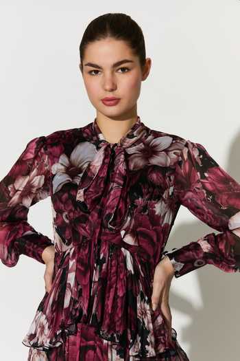 Shop_Koai_Pink Chiffon High Neck Floral Dress _Online_at_Aza_Fashions