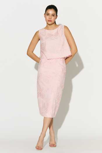 Koai_Pink Linen Round Neck Embroidered Floral Crop Top _Online_at_Aza_Fashions
