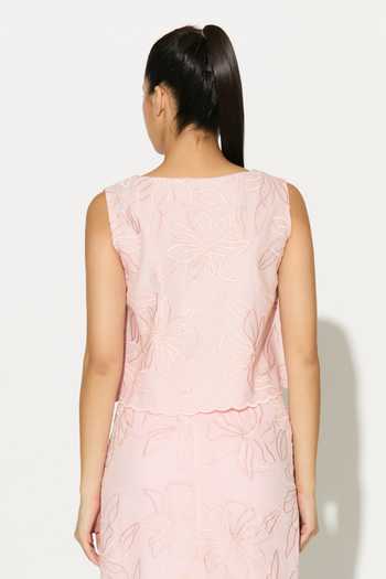 Koai Embroidered Floral Linen Crop Top 