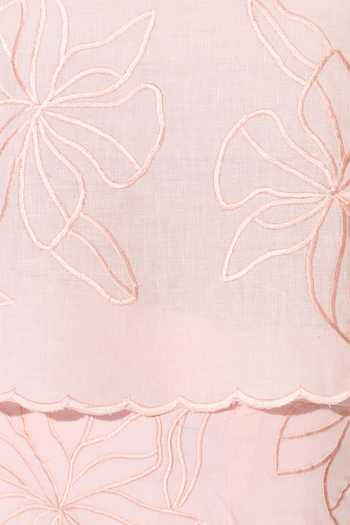 Buy_Koai_Pink Linen Round Neck Embroidered Floral Crop Top 