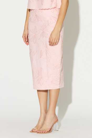 Buy_Koai_Pink Linen Embroidered Skirt _Online_at_Aza_Fashions