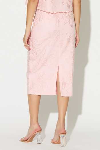 Shop_Koai_Pink Linen Embroidered Skirt _Online_at_Aza_Fashions
