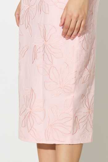Koai_Pink Linen Embroidered Skirt _at_Aza_Fashions