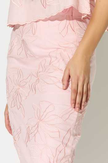 Buy_Koai_Pink Linen Embroidered Skirt 
