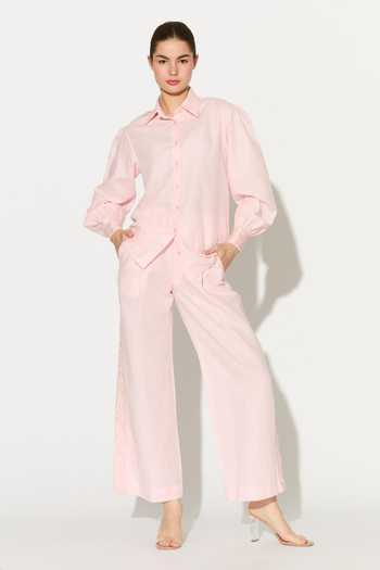 Koai_Pink Linen Collared Light Embroidered Shirt _Online_at_Aza_Fashions