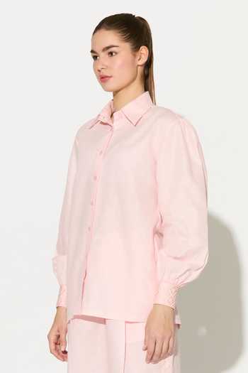 Buy_Koai_Pink Linen Collared Light Embroidered Shirt _Online_at_Aza_Fashions