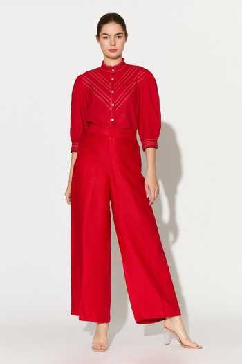 Koai_Red Linen Plain Pant _Online_at_Aza_Fashions