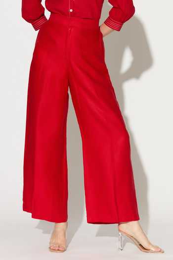 Buy_Koai_Red Linen Plain Pant _Online_at_Aza_Fashions