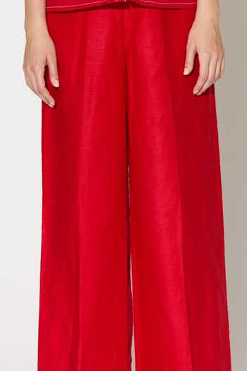 Koai_Red Linen Plain Pant _at_Aza_Fashions