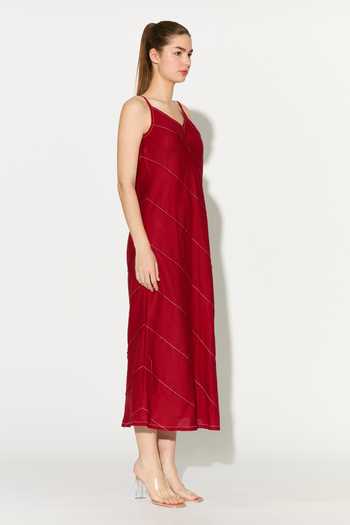 Buy_Koai_Red Linen Cowl Neck Spaghetti Strap Dress _Online_at_Aza_Fashions