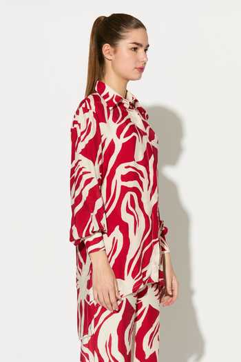 Koai_White Silk, Cotton, Muslin Collared, Button-down Neck Printed Shirt _at_Aza_Fashions